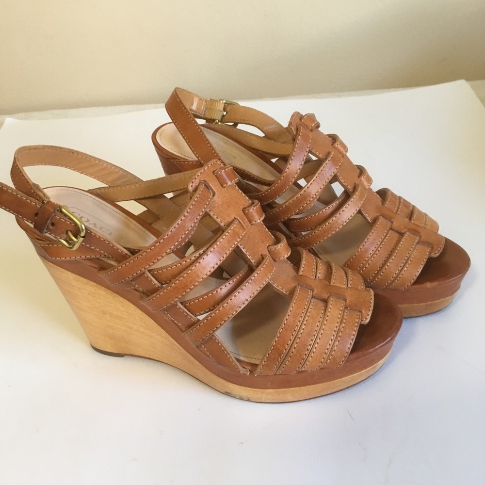 Coach Wedge Sandals leather camel color si…